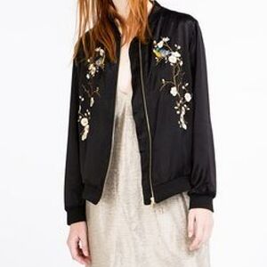 Zara Silky Embroidered Bomber Jacket